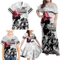 Kentucky Horse Racing Happy 151st Anniversary Family Matching Off Shoulder Maxi Dress and Hawaiian Shirt Silhouette Girl Derby Hat With Rose LT01