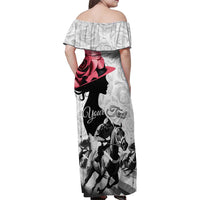 Kentucky Horse Racing Happy 151st Anniversary Family Matching Off Shoulder Maxi Dress and Hawaiian Shirt Silhouette Girl Derby Hat With Rose LT01