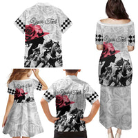 Kentucky Horse Racing Happy 151st Anniversary Family Matching Puletasi and Hawaiian Shirt Silhouette Girl Derby Hat With Rose LT01