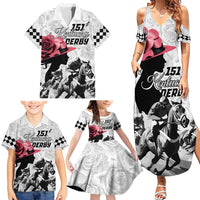 Kentucky Horse Racing Happy 151st Anniversary Family Matching Summer Maxi Dress and Hawaiian Shirt Silhouette Girl Derby Hat With Rose LT01