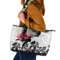 Kentucky Horse Racing Happy 151st Anniversary Leather Tote Bag Silhouette Girl Derby Hat With Rose LT01