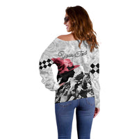Kentucky Horse Racing Happy 151st Anniversary Off Shoulder Sweater Silhouette Girl Derby Hat With Rose LT01