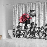 Kentucky Horse Racing Happy 151st Anniversary Shower Curtain Silhouette Girl Derby Hat With Rose LT01