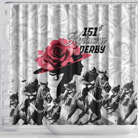 Kentucky Horse Racing Happy 151st Anniversary Shower Curtain Silhouette Girl Derby Hat With Rose LT01