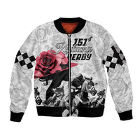 Kentucky Horse Racing Happy 151st Anniversary Sleeve Zip Bomber Jacket Silhouette Girl Derby Hat With Rose LT01