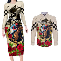 Kentucky Horse Racing Couples Matching Long Sleeve Bodycon Dress and Long Sleeve Button Shirt The Run for the Roses - Wonder Print Shop
