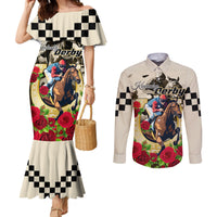 Kentucky Derby Couples Matching Mermaid Dress and Long Sleeve Button Shirt The Run for the Roses