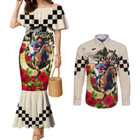 Kentucky Derby Couples Matching Mermaid Dress and Long Sleeve Button Shirt The Run for the Roses