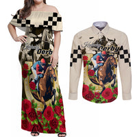 Kentucky Horse Racing Couples Matching Off Shoulder Maxi Dress and Long Sleeve Button Shirt The Run for the Roses - Wonder Print Shop