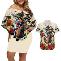 Kentucky Horse Racing Couples Matching Off Shoulder Short Dress and Hawaiian Shirt The Run for the Roses - Wonder Print Shop