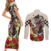 Kentucky Horse Racing Couples Matching Short Sleeve Bodycon Dress and Long Sleeve Button Shirt The Run for the Roses - Wonder Print Shop