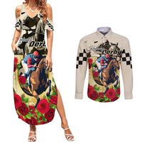Kentucky Horse Racing Couples Matching Summer Maxi Dress and Long Sleeve Button Shirt The Run for the Roses - Wonder Print Shop