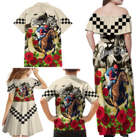 Kentucky Horse Racing Family Matching Off Shoulder Maxi Dress and Hawaiian Shirt The Run for the Roses - Wonder Print Shop