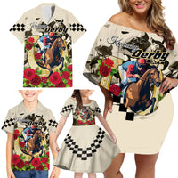 Kentucky Horse Racing Family Matching Off Shoulder Short Dress and Hawaiian Shirt The Run for the Roses - Wonder Print Shop