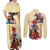 Kentucky Couples Matching Off Shoulder Maxi Dress and Long Sleeve Button Shirt Horse Racing Lily Stargazer - Wonder Print Shop