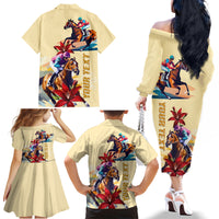 Kentucky Family Matching Off Shoulder Long Sleeve Dress and Hawaiian Shirt Horse Racing Lily Stargazer - Wonder Print Shop