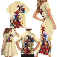Kentucky Family Matching Short Sleeve Bodycon Dress and Hawaiian Shirt Horse Racing Lily Stargazer - Wonder Print Shop