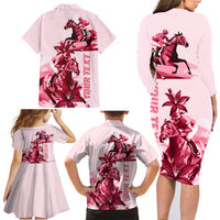 Kentucky Family Matching Long Sleeve Bodycon Dress and Hawaiian Shirt Horse Racing Lily Stargazer Pink Version - Wonder Print Shop