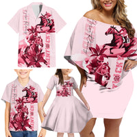 Kentucky Family Matching Off Shoulder Short Dress and Hawaiian Shirt Horse Racing Lily Stargazer Pink Version - Wonder Print Shop