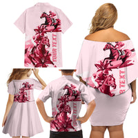 Kentucky Family Matching Off Shoulder Short Dress and Hawaiian Shirt Horse Racing Lily Stargazer Pink Version - Wonder Print Shop