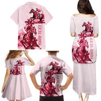 Kentucky Family Matching Puletasi and Hawaiian Shirt Horse Racing Lily Stargazer Pink Version - Wonder Print Shop