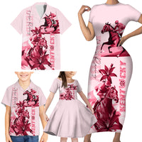 Kentucky Family Matching Short Sleeve Bodycon Dress and Hawaiian Shirt Horse Racing Lily Stargazer Pink Version - Wonder Print Shop