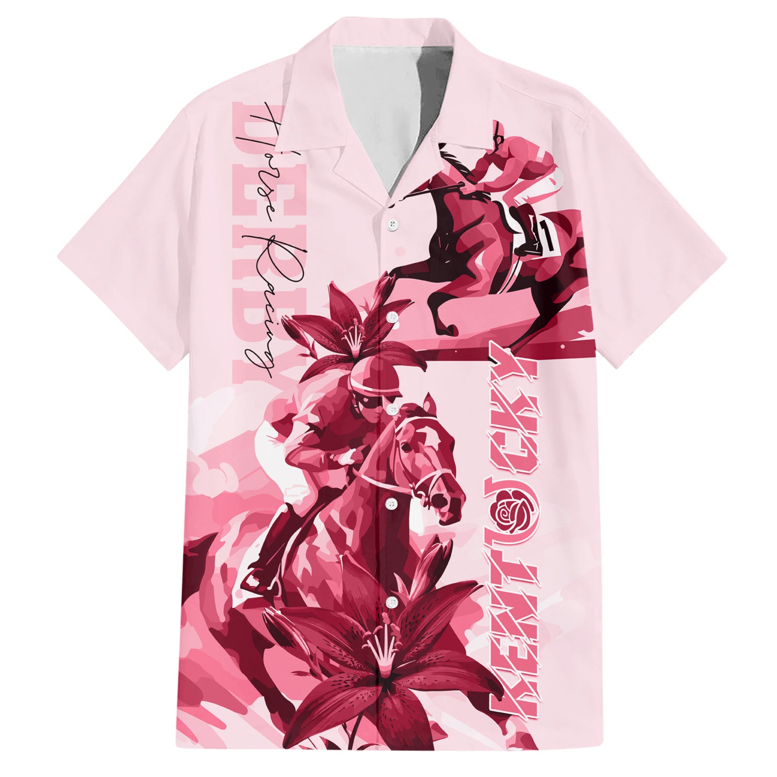 Kentucky Derby Hawaiian Shirt Horse Racing Lily Stargazer Pink Version