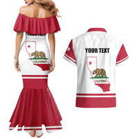 Personalized California Republic Couples Matching Mermaid Dress and Hawaiian Shirt Red Star The Bear Flag