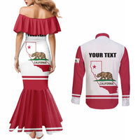 Personalized California Republic Couples Matching Mermaid Dress and Long Sleeve Button Shirt Red Star The Bear Flag