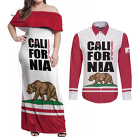 Personalized California Republic Couples Matching Off Shoulder Maxi Dress and Long Sleeve Button Shirt Red Star The Bear Flag