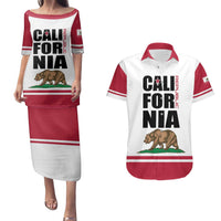 Personalized California Republic Couples Matching Puletasi and Hawaiian Shirt Red Star The Bear Flag