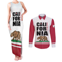Personalized California Republic Couples Matching Tank Maxi Dress and Long Sleeve Button Shirt Red Star The Bear Flag