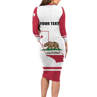 Personalized California Republic Long Sleeve Bodycon Dress Red Star The Bear Flag