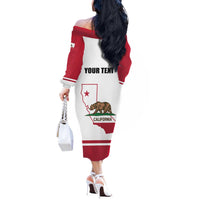 Personalized California Republic Off The Shoulder Long Sleeve Dress Red Star The Bear Flag
