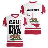 Personalized California Republic Women V-Neck T-Shirt Red Star The Bear Flag