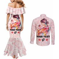 Happy Mother Day Couples Matching Mermaid Dress and Long Sleeve Button Shirt Mommy Est 2024