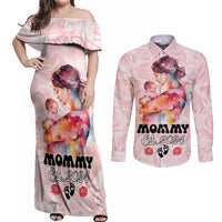 Happy Mother Day Couples Matching Off Shoulder Maxi Dress and Long Sleeve Button Shirt Mommy Est 2024 - Wonder Print Shop