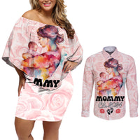 Happy Mother Day Couples Matching Off Shoulder Short Dress and Long Sleeve Button Shirt Mommy Est 2024 - Wonder Print Shop