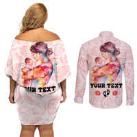 Happy Mother Day Couples Matching Off Shoulder Short Dress and Long Sleeve Button Shirt Mommy Est 2024 - Wonder Print Shop