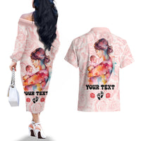 Happy Mother Day Couples Matching Off The Shoulder Long Sleeve Dress and Hawaiian Shirt Mommy Est 2024 - Wonder Print Shop