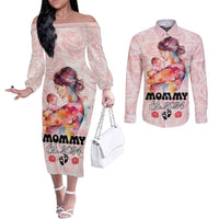Happy Mother Day Couples Matching Off The Shoulder Long Sleeve Dress and Long Sleeve Button Shirt Mommy Est 2024