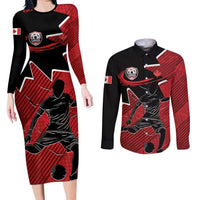 Custom Canada Soccer Couples Matching Long Sleeve Bodycon Dress and Long Sleeve Button Shirt Maple Leaf Together We Rise