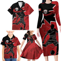 Custom Canada Soccer Family Matching Long Sleeve Bodycon Dress and Hawaiian Shirt Maple Leaf Together We Rise