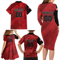 Custom Canada Soccer Family Matching Long Sleeve Bodycon Dress and Hawaiian Shirt Maple Leaf Together We Rise