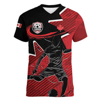 Custom Canada Soccer Women V-Neck T-Shirt Maple Leaf Together We Rise