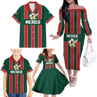 Custom Mexico Football Family Matching Off The Shoulder Long Sleeve Dress and Hawaiian Shirt Siempre Con El Tri