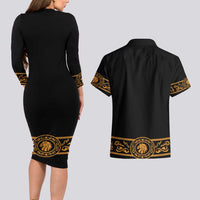 Mexican Mariachi Charro Suit Stylized Couples Matching Long Sleeve Bodycon Dress and Hawaiian Shirt Cinco de Mayo Fiesta