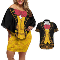 Mexican Mariachi Charro Suit Stylized Couples Matching Off Shoulder Short Dress and Hawaiian Shirt Cinco de Mayo Fiesta
