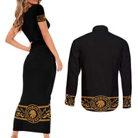 Mexican Mariachi Charro Suit Stylized Couples Matching Short Sleeve Bodycon Dress and Long Sleeve Button Shirt Cinco de Mayo Fiesta