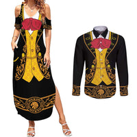 Mexican Mariachi Charro Suit Stylized Couples Matching Summer Maxi Dress and Long Sleeve Button Shirt Cinco de Mayo Fiesta